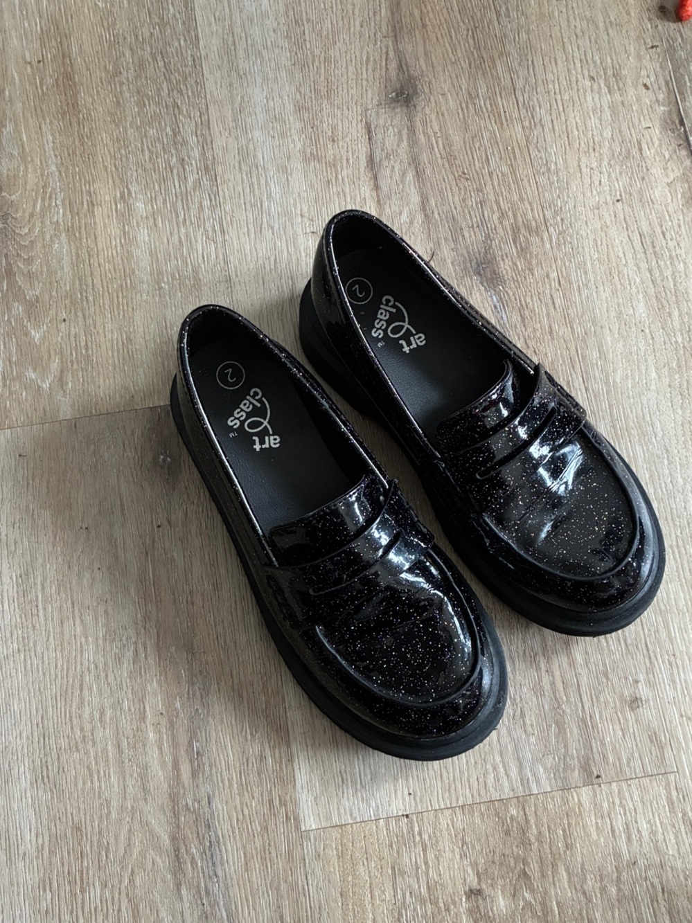art class Black Glitter Penny Loafers for Kids